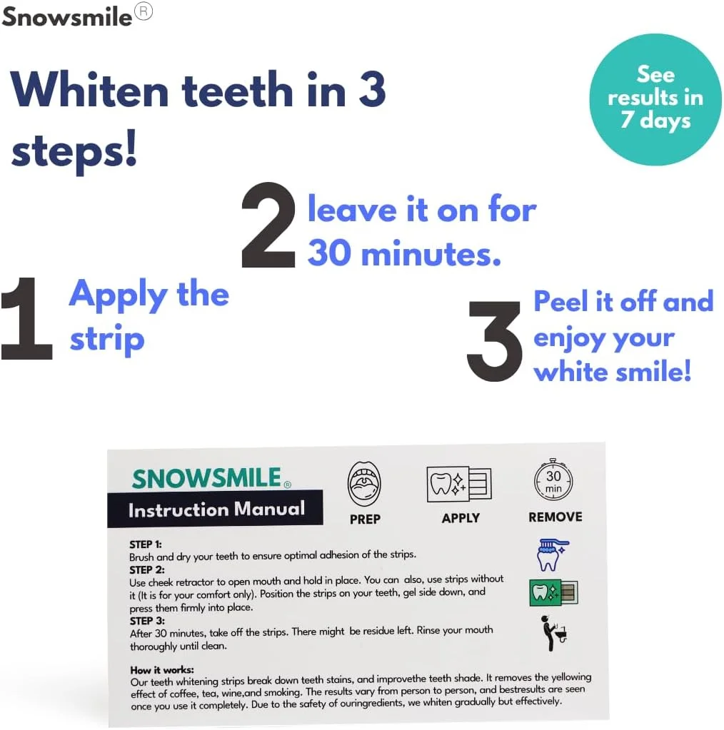 نوارهای سفید کننده دندان پریمیوم Snowsmile، ۱۴ نوار، ۷ دوره درمان نوارهای سفید کننده دندان پریمیوم Snowsmile، ۱۴ نوار، ۷ دوره درمان