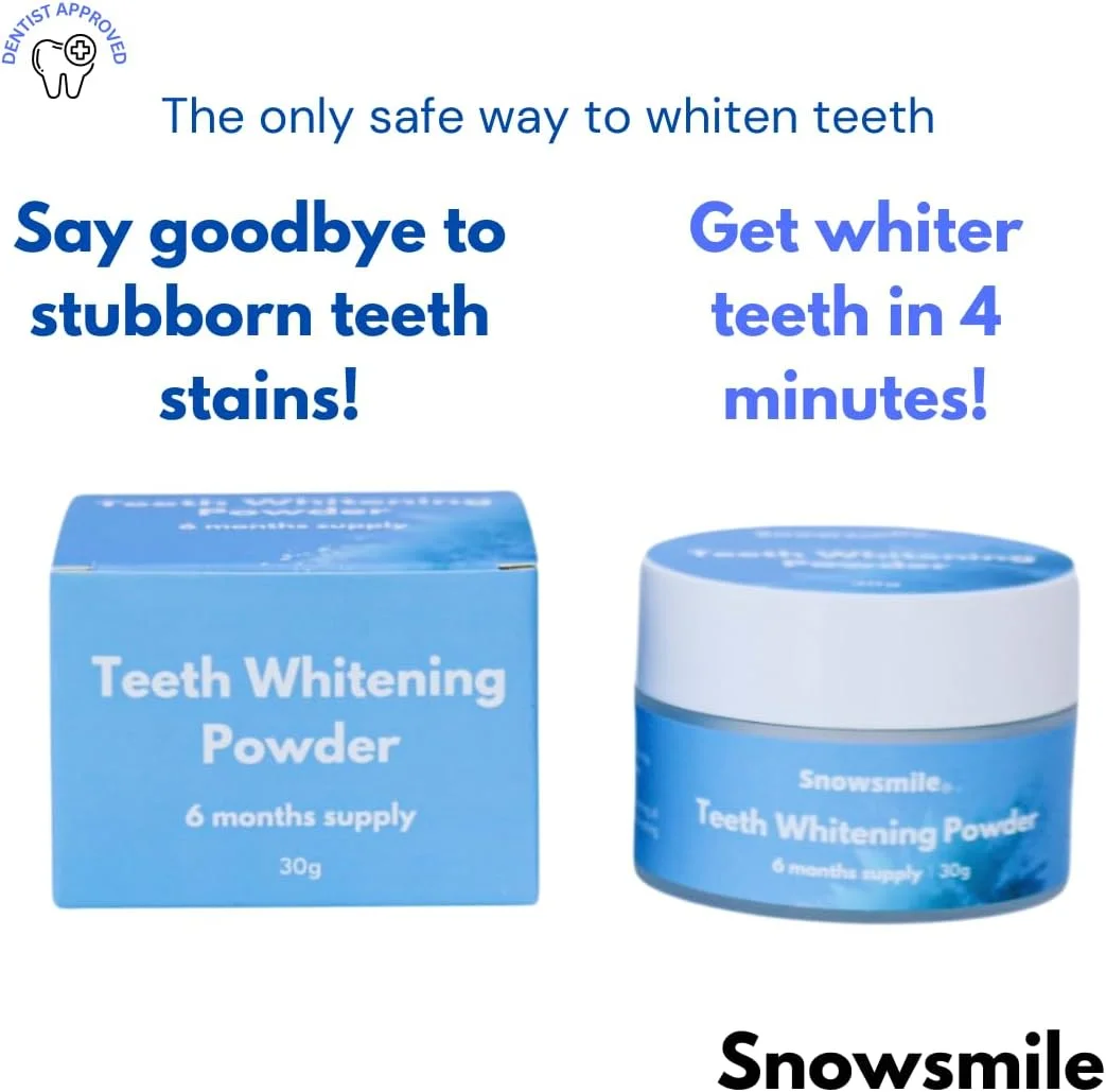 پودر سفید کننده دندان Snowsmile بدون پراکسید، مورد تایید دندانپزشکان و ایمن برای مینای دندان | تامین 6 ماهه | از بین برنده لکه های چای، قهوه، شراب و سیگار | فرمول ایمن و غیر حساس | طعم نعناع پودر سفید کننده دندان Snowsmile بدون پراکسید، مورد تایید دندانپزشکان و ایمن برای مینای دندان | تامین 6 ماهه | از بین برنده لکه های چای، قهوه، شراب و سیگار | فرمول ایمن و غیر حساس | طعم نعناع