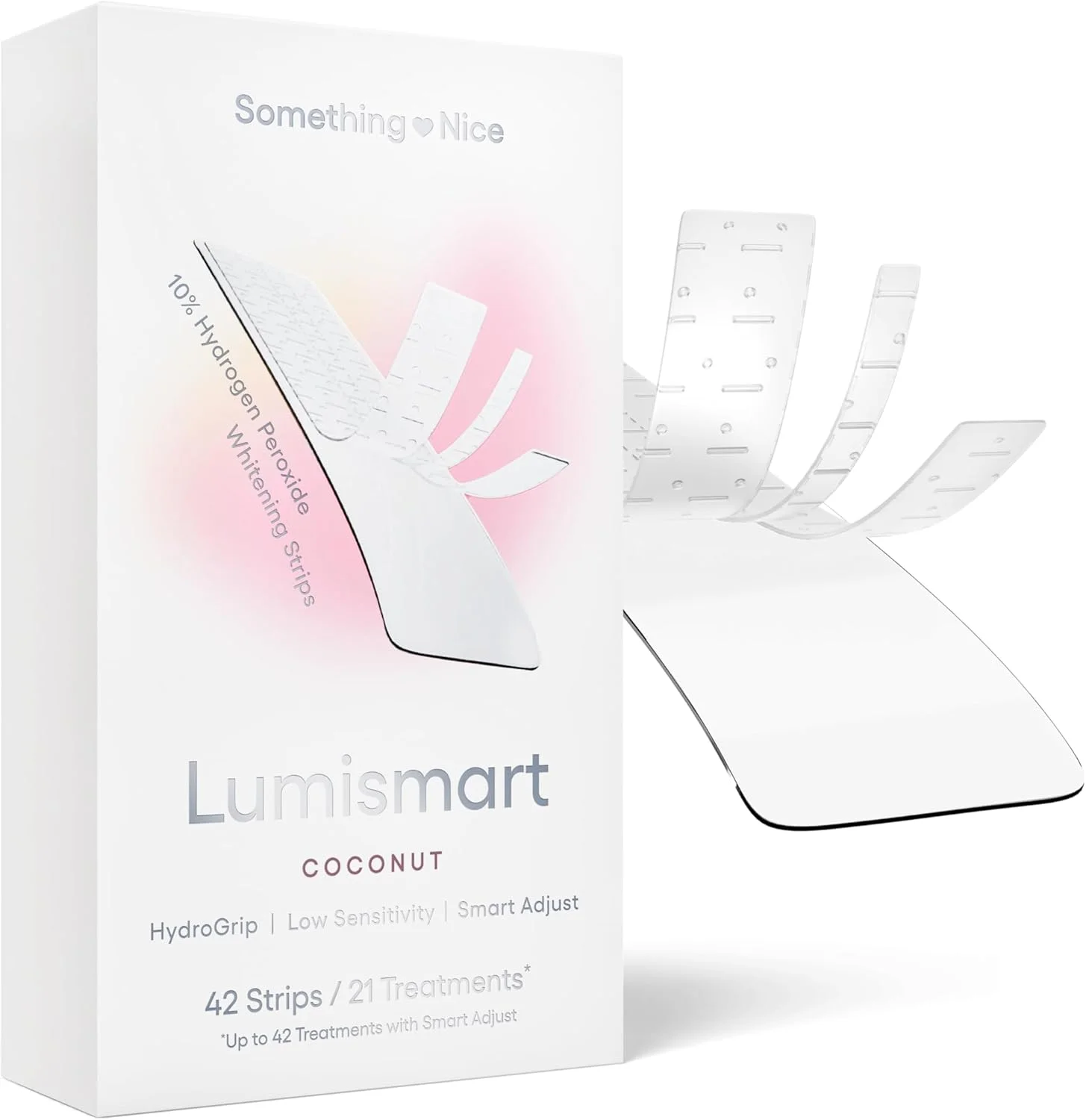نوارهای سفید کننده دندان لومیسارت سامتینگ نایس - طراحی شده توسط دندانپزشکان، ایمن برای مینای دندان، تا 42 بار استفاده با قابلیت انطباق هوشمند - نوارهای سفید کننده دندان با طعم نارگیل برای...