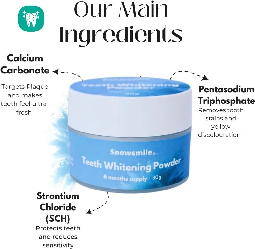 پودر سفید کننده دندان Snowsmile بدون پراکسید، مورد تایید دندانپزشکان و ایمن برای مینای دندان | تامین 6 ماهه | از بین برنده لکه های چای، قهوه، شراب و سیگار | فرمول ایمن و غیر حساس | طعم نعناع پودر سفید کننده دندان Snowsmile بدون پراکسید، مورد تایید دندانپزشکان و ایمن برای مینای دندان | تامین 6 ماهه | از بین برنده لکه های چای، قهوه، شراب و سیگار | فرمول ایمن و غیر حساس | طعم نعناع