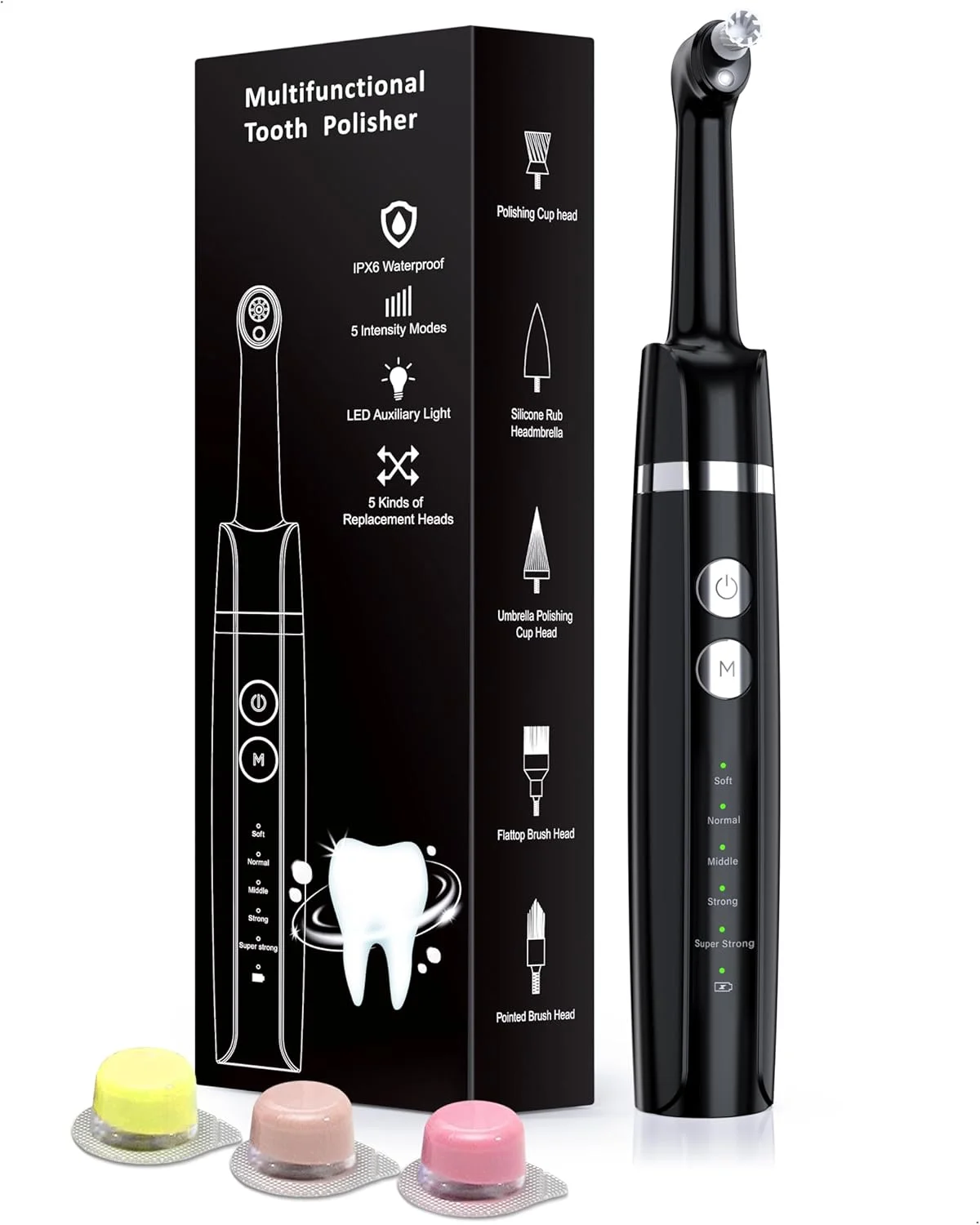 دستگاه پولیش دندان Trueocity، کیت سفید کننده دندان با 5 حالت برای از بین بردن لکه های پلاک و زردی دندان، دستگاه پولیش لکه دندان با 5 سری و 3 خمیر پولیش، ابزار پلاک دندان، قابل شارژ