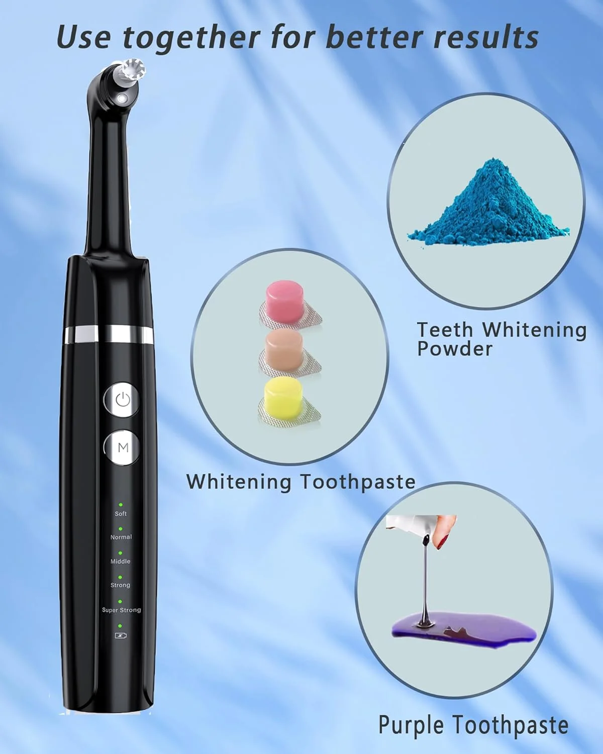 دستگاه پولیش دندان Trueocity، کیت سفید کننده دندان با 5 حالت برای از بین بردن لکه های پلاک و زردی دندان، دستگاه پولیش لکه دندان با 5 سری و 3 خمیر پولیش، ابزار پلاک دندان، قابل شارژ