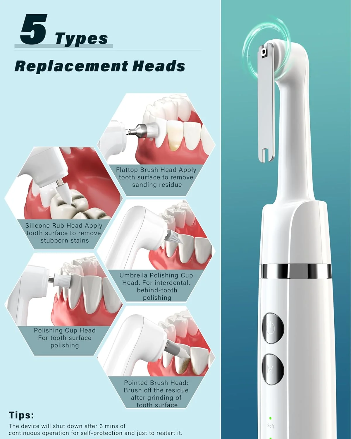 دستگاه پولیش دندان Trueocity، کیت سفید کننده دندان با 5 حالت برای از بین بردن لکه های پلاک و زردی دندان، دستگاه پولیش لکه دندان با 5 سری و 3 خمیر پولیش، ابزار پلاک دندان، قابل شارژ