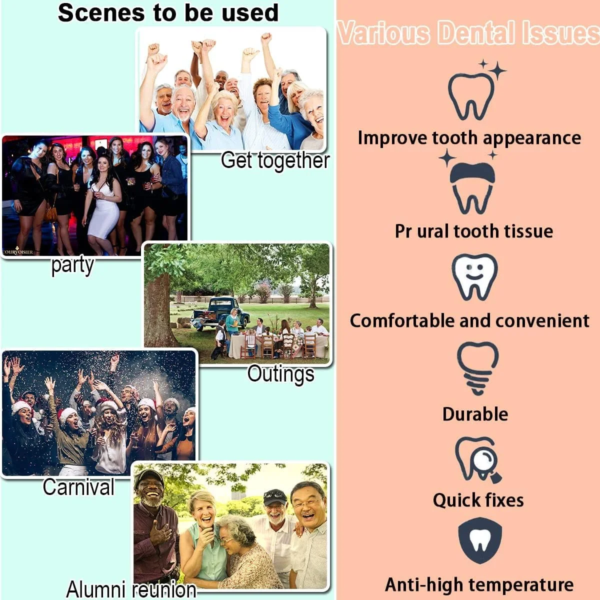 مجموعه ترمیم موقت دندان VEZE - گرانول های مهره های حرارتی و دندان های مصنوعی برای دندان های مصنوعی قالب گیری موقت و کیت جایگزینی مهره های حرارتی. 【دندان - قطعه زرد + سفید】 80 عدد