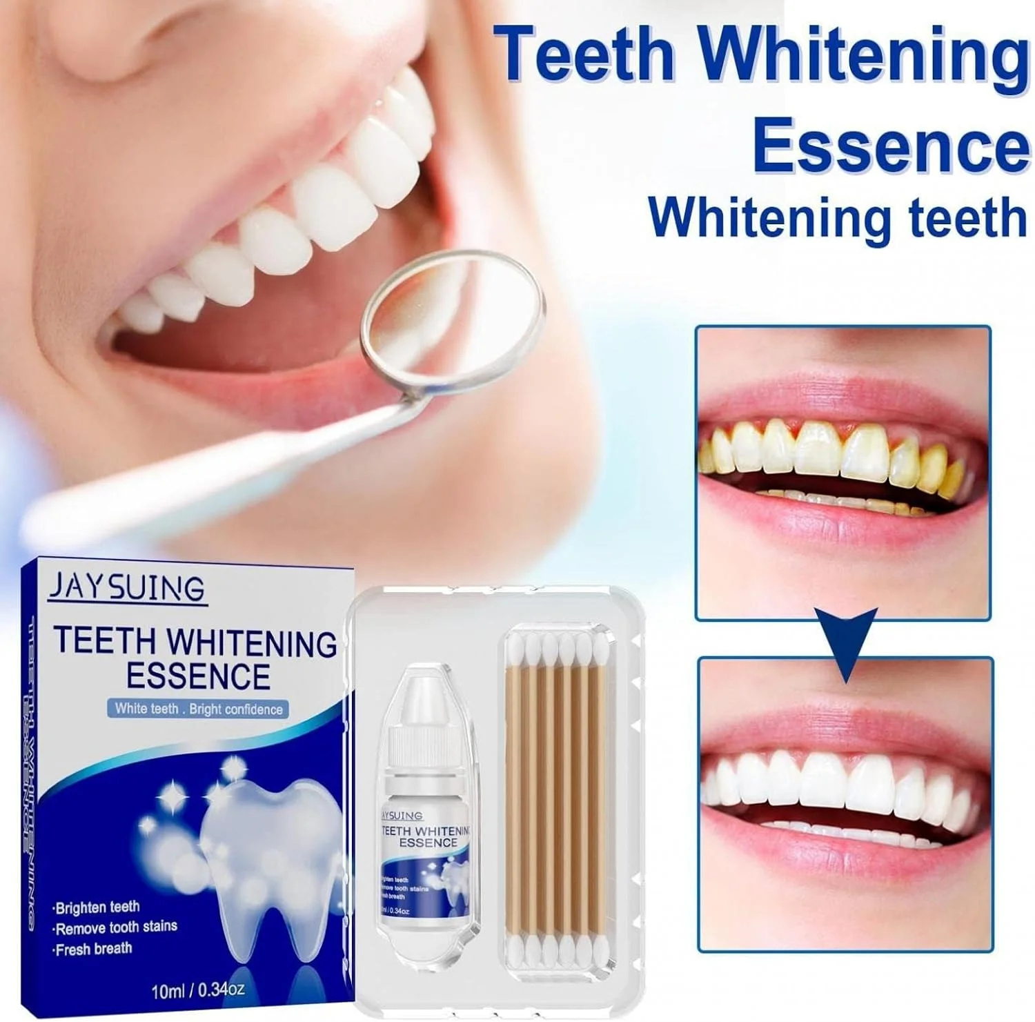 مایع سفید کننده دندان، موثر، بدون درد، بدون حساسیت، مناسب مسافرت، استفاده آسان، لبخند سفید زیبا، به همراه سواب پنبه ای