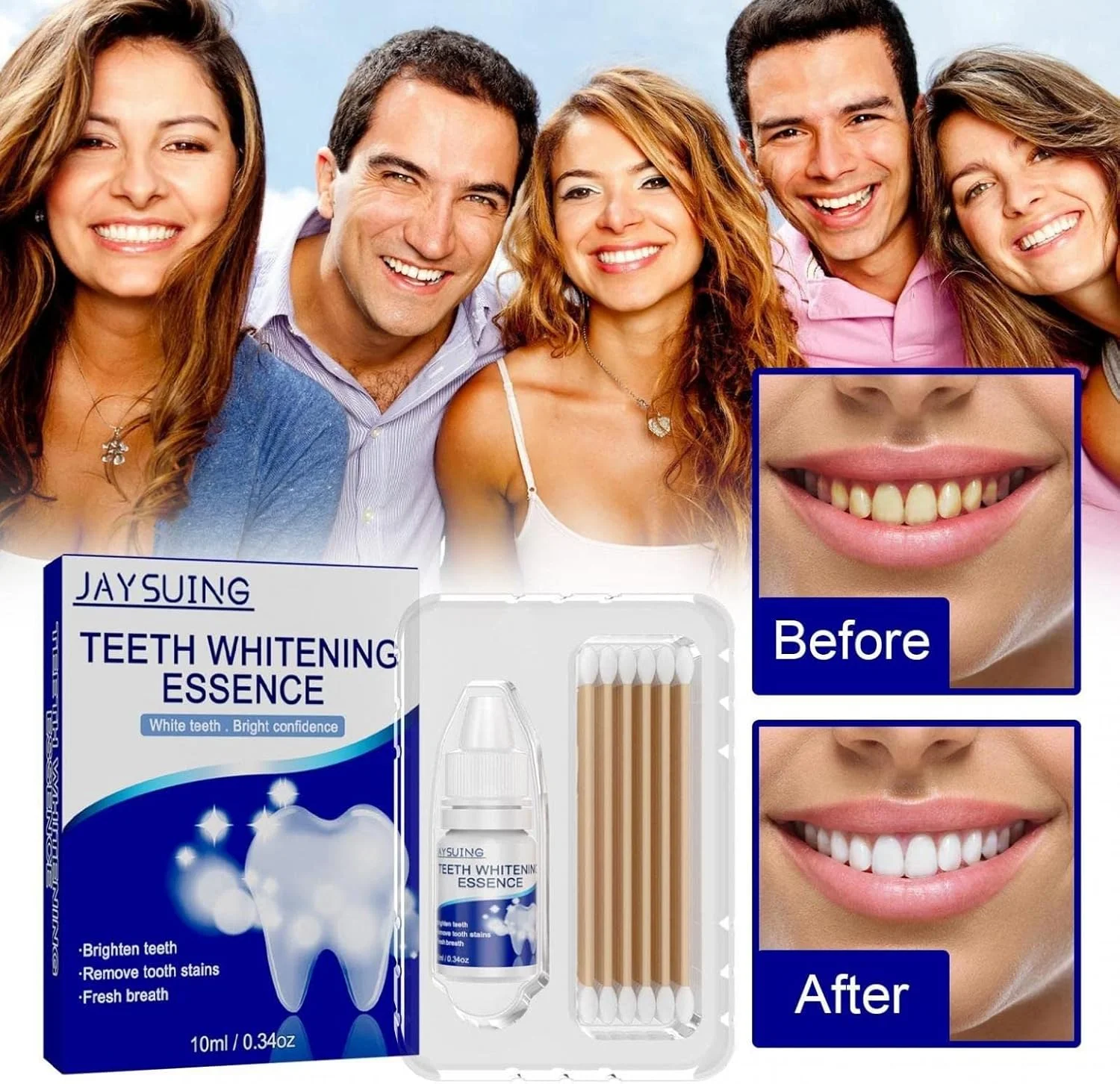 مایع سفید کننده دندان، موثر، بدون درد، بدون حساسیت، مناسب مسافرت، استفاده آسان، لبخند سفید زیبا، به همراه سواب پنبه ای