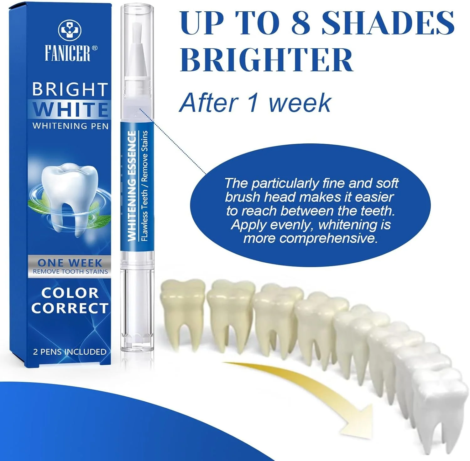 قلم سفید کننده دندان 2 عددی، کیت سفید کننده دندان، قلم سفید کننده ملایم دندان، سفید کننده سریع دندان، بهبود درخشندگی دندان، حذف سریع و موثر لکه های دندان
