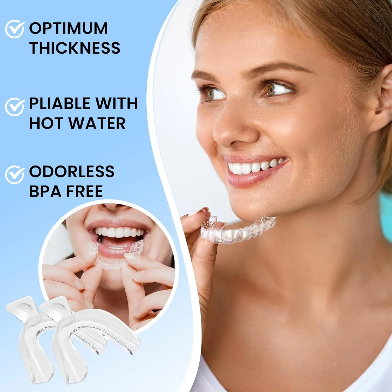 ۶ عدد قالب سفید کننده دندان، قالب های دندانی برای ژل سفید کننده دندان، سازگار با ژل سفید کننده دندان، طراحی راحت و نازک، ابزار دندان