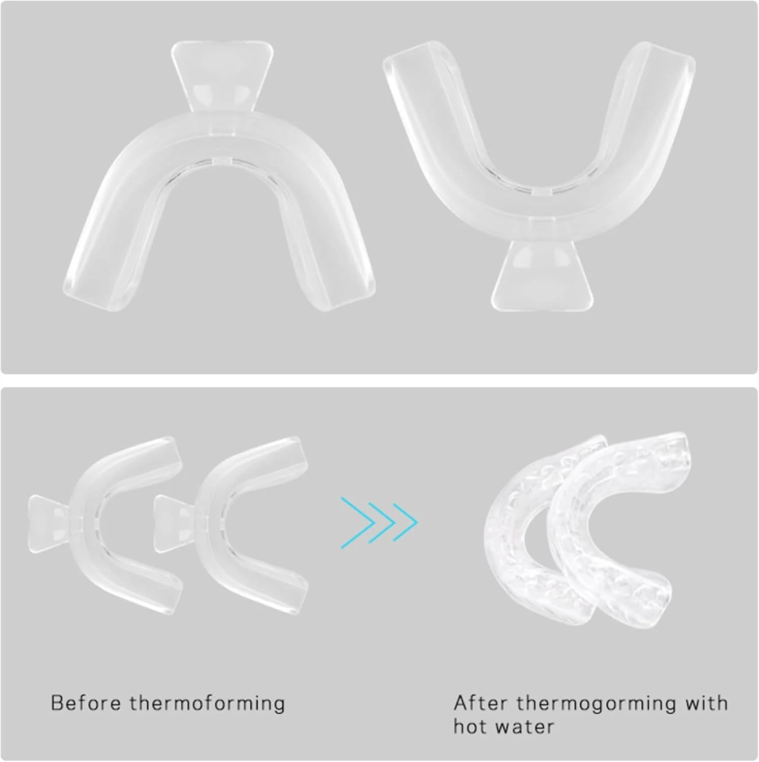 ۶ عدد قالب سفید کننده دندان، قالب های دندانی برای ژل سفید کننده دندان، سازگار با ژل سفید کننده دندان، طراحی راحت و نازک، ابزار دندان
