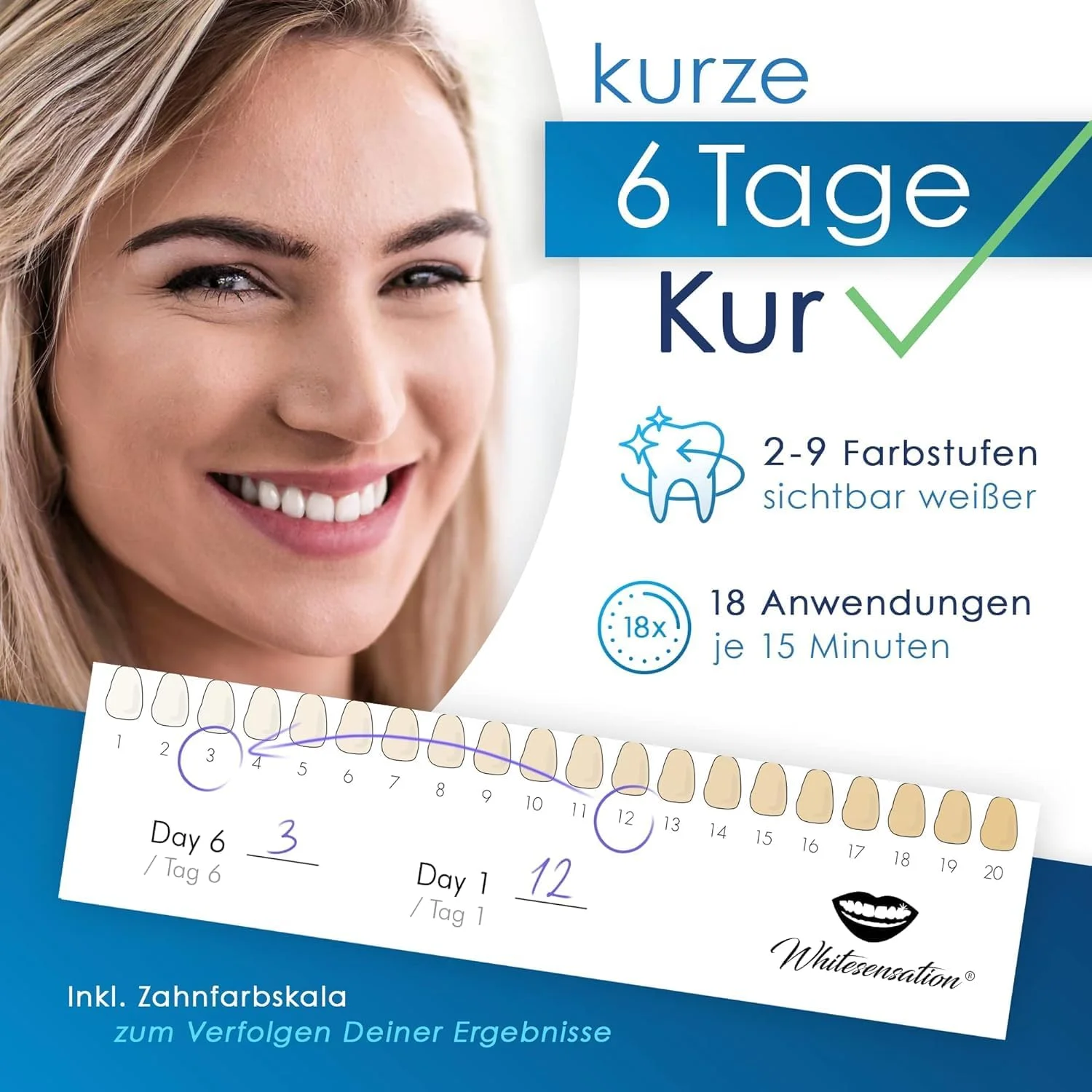 مجموعه سفید کننده دندان پریمیوم Whitesensation® با ریل LED، قلم ژل و نوارهای [اصلی] - دندان های خود را در 6 روز سفید کنید - سفید کننده دندان