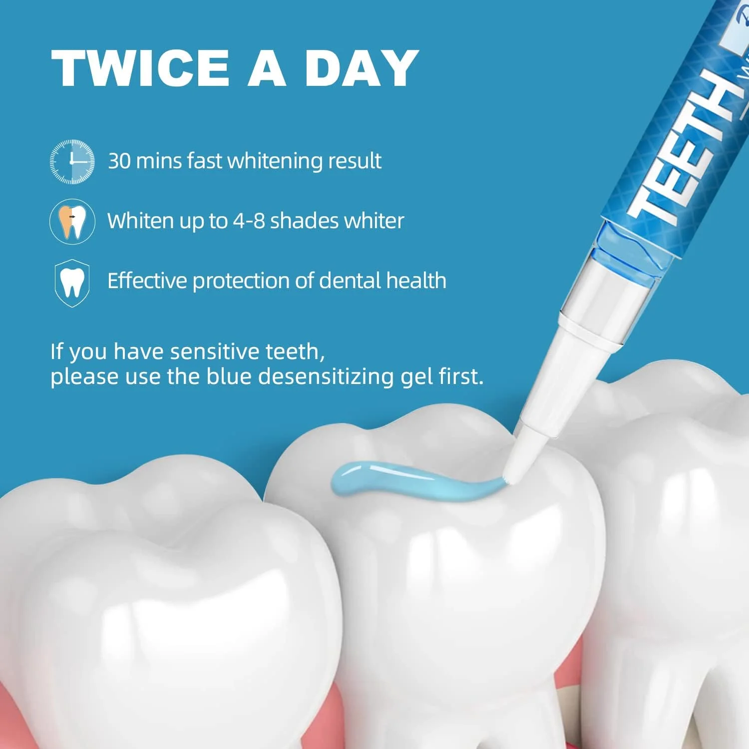 قلم سفید کننده دندان 4+1 (بسته 5 عددی)، بیش از 70 بار استفاده، استفاده دو بار در روز تا 1-6 درجه سفیدتر در 1-2 هفته، 4 قلم سفید کننده به همراه 1 قلم ضد حساسیت، ژل سفید کننده دندان موثر، بدون درد و ایمن برای مینای دندان