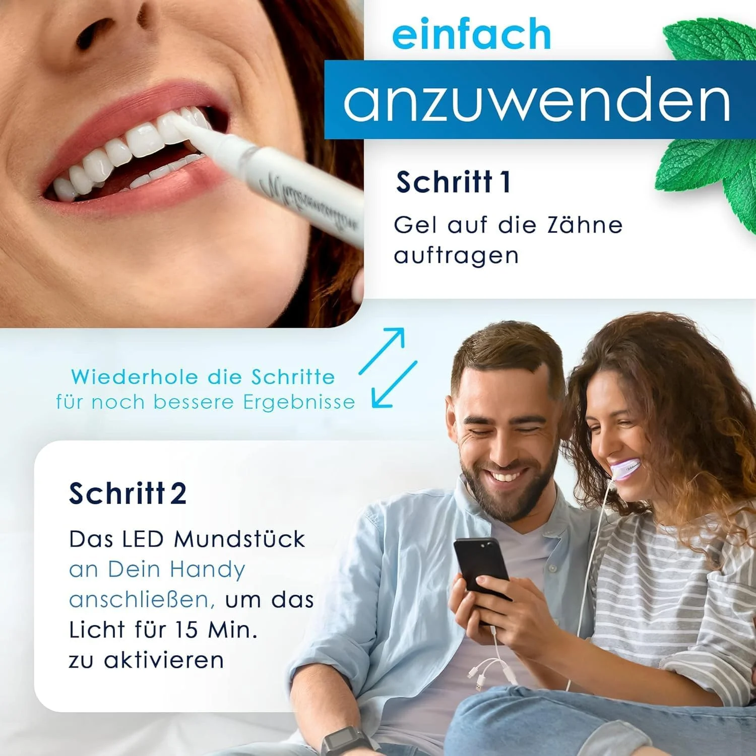 مجموعه سفید کننده دندان پریمیوم Whitesensation® با ریل LED، قلم ژل و نوارهای [اصلی] - دندان های خود را در 6 روز سفید کنید - سفید کننده دندان