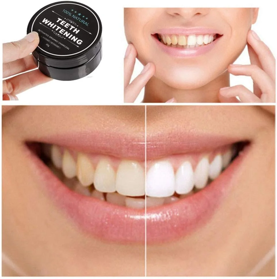 پودر سفید کننده دندان YOHAPPY، 30 گرم، پودر زغال نارگیل ارگانیک، از بین برنده طبیعی جرم دندان