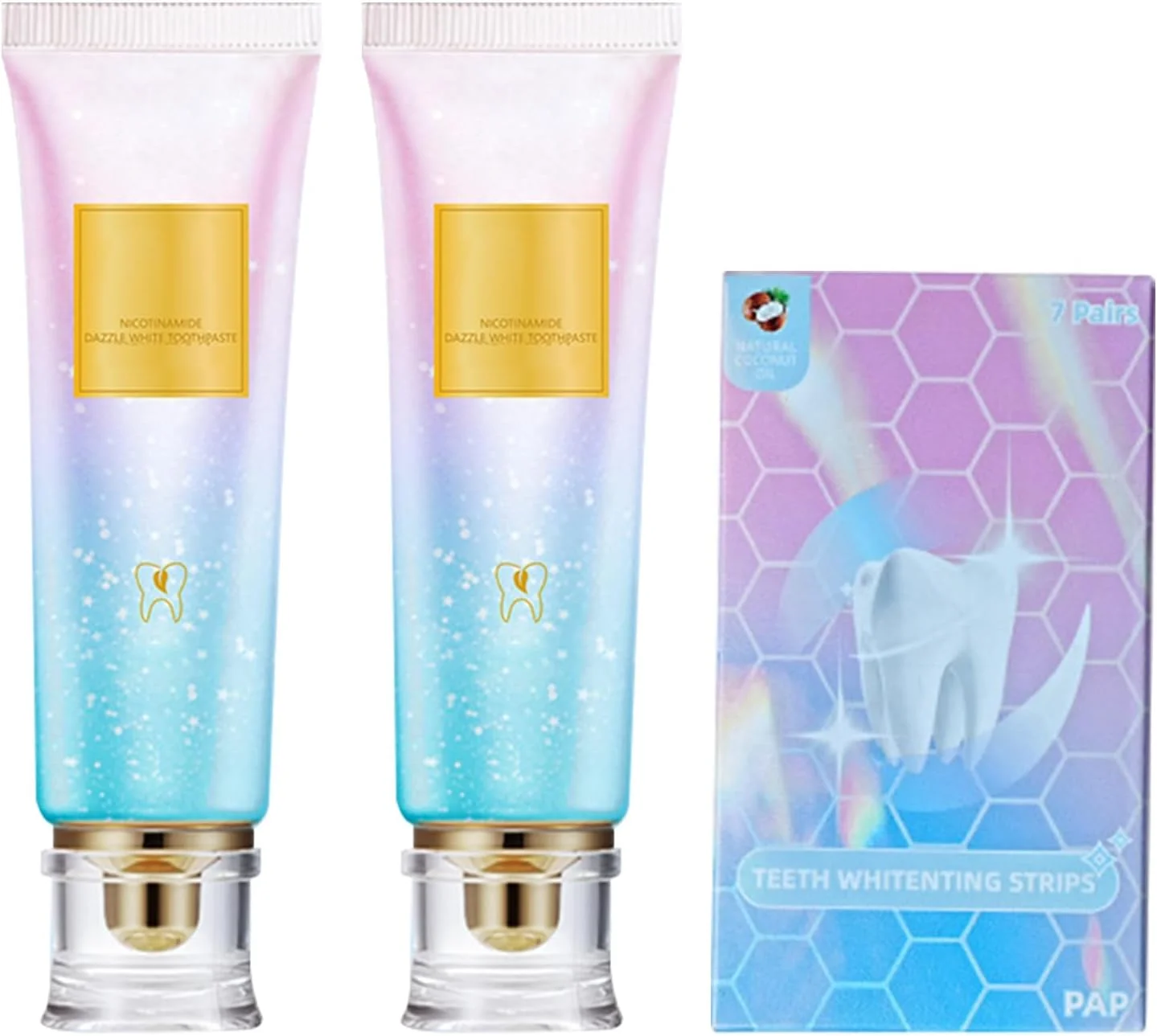 خمیر دندان سفید کننده Xdealcozyxc، 2 عدد به همراه 7 جفت نوار سفید کننده دندان، خمیر دندان تمیز کننده دهان و دندان خمیر دندان سفید کننده Xdealcozyxc، 2 عدد به همراه 7 جفت نوار سفید کننده دندان، خمیر دندان تمیز کننده دهان و دندان