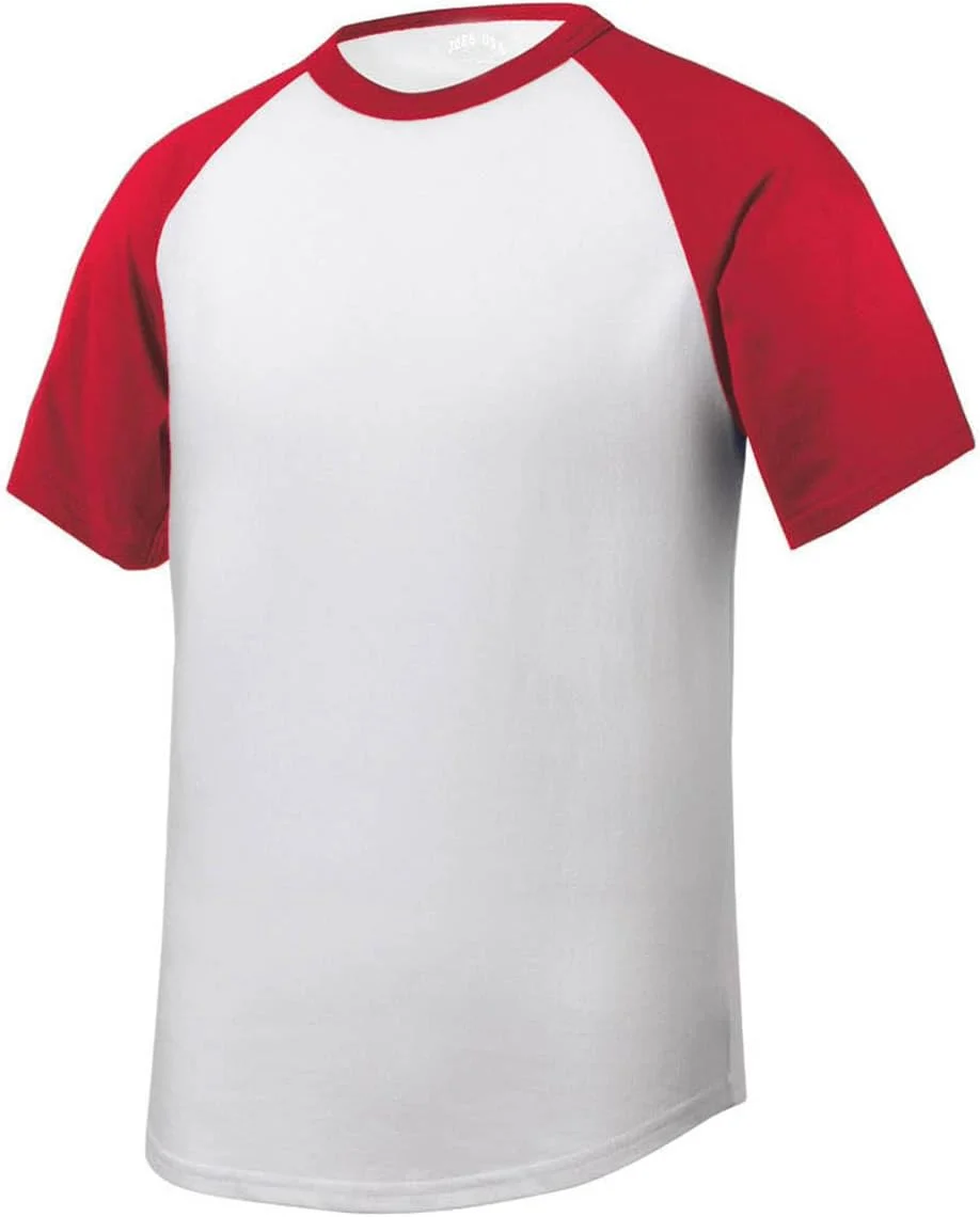 تی شرت آستین کوتاه بیسبال رگلان بچگانه در سایزهای XS-XL، سفید/قرمز، 14-16