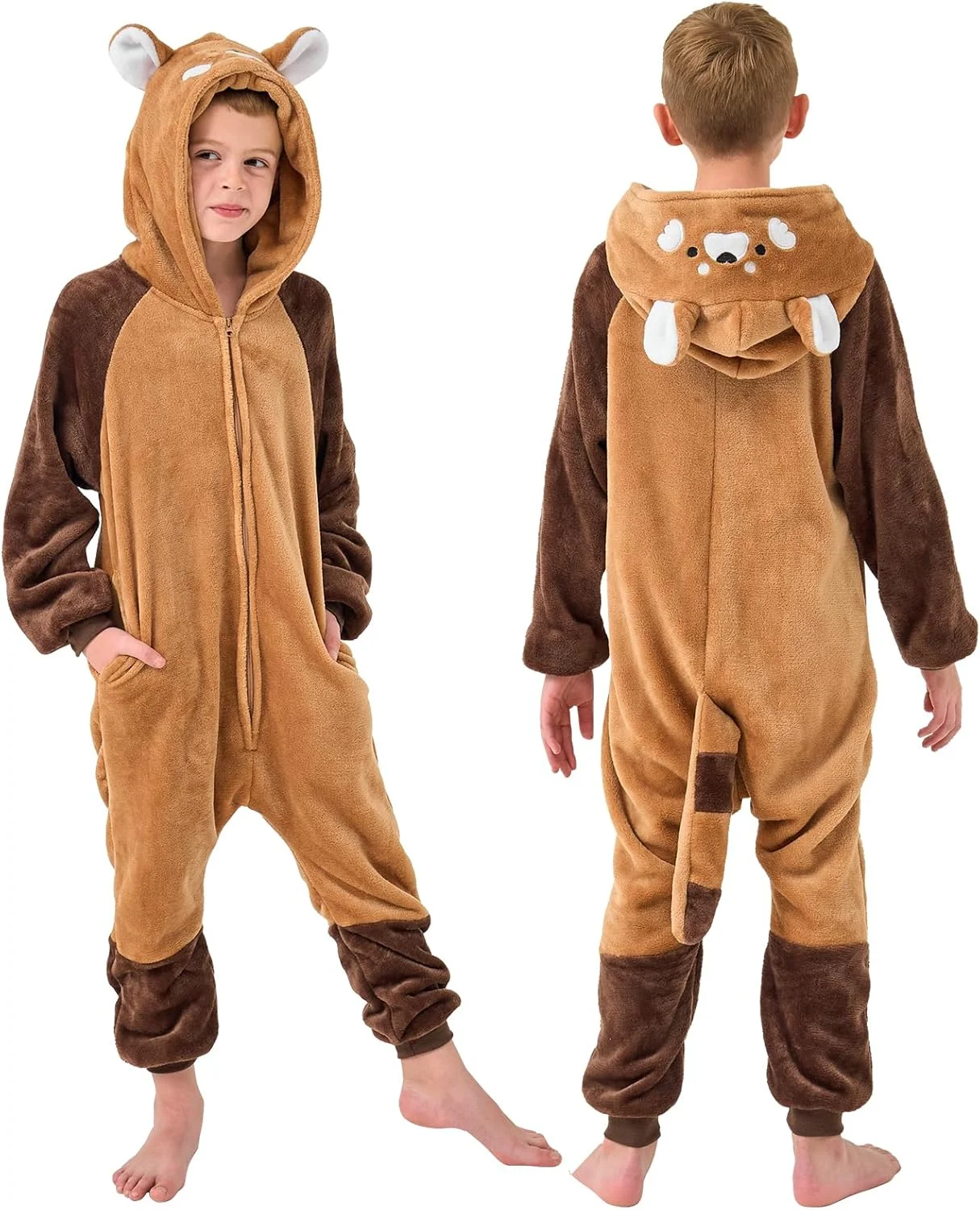 YLLSOPHAN هودی حیوانات برای پسران و دختران، طرح گاو، دایناسور، قورباغه، کوآلا، خرگوش، پاندا، لباس خواب زمستانی، جامپسوت، لباس خواب پشمی نرم و ضخیم