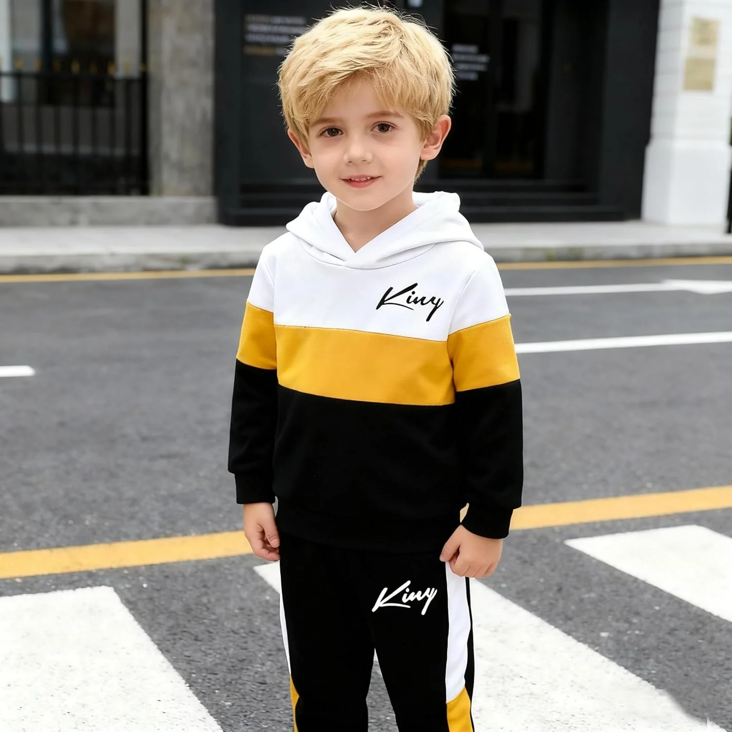 ست لباس پسرانه کودک Yoxindax، هودی خرسی چهارخانه، شلوار تکه دوزی، مناسب پاییز و زمستان