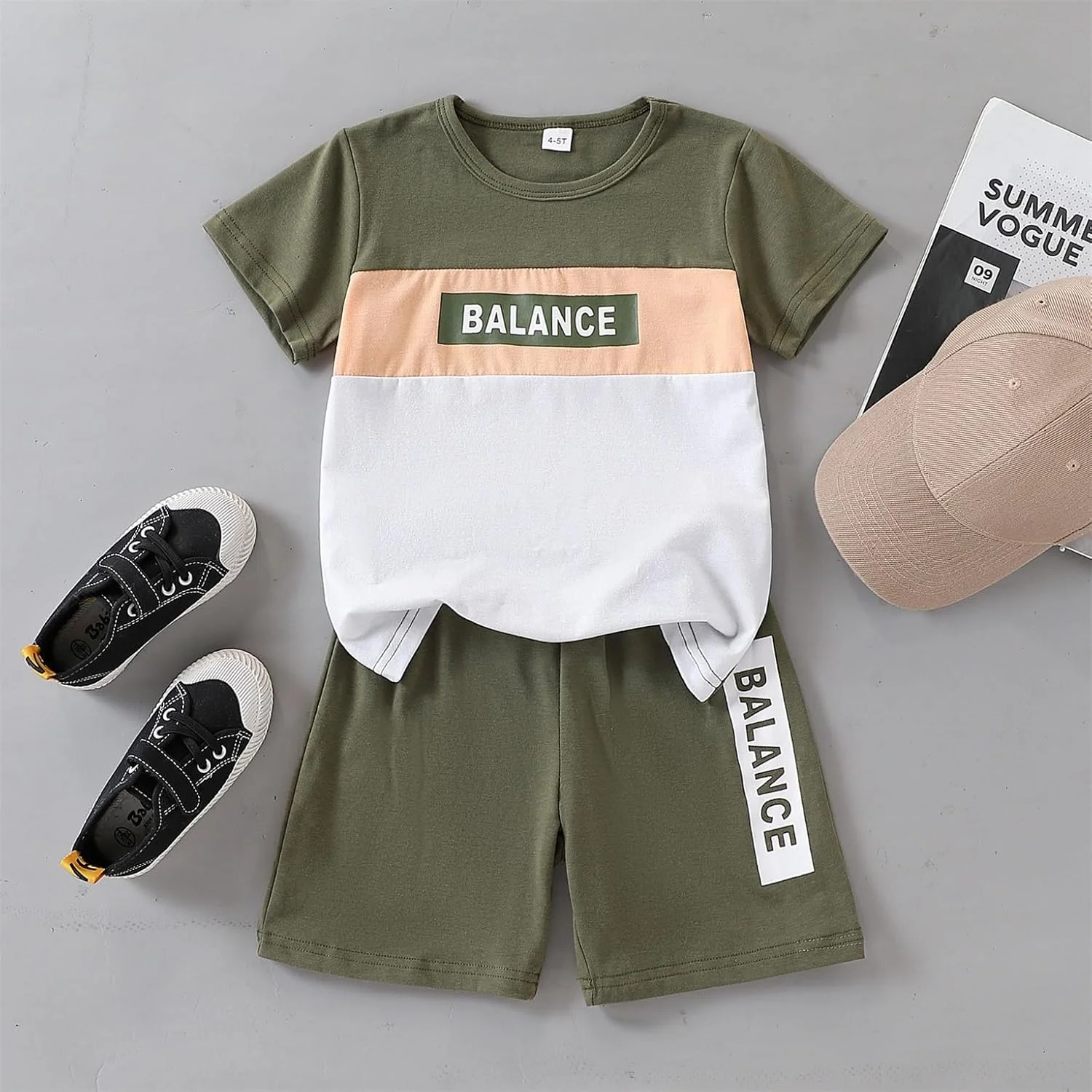 ست لباس پسرانه بچگانه Yoxindax، تیشرت گرافیکی رنگی با حروف و شلوارک، مناسب تابستان، 2 تکه