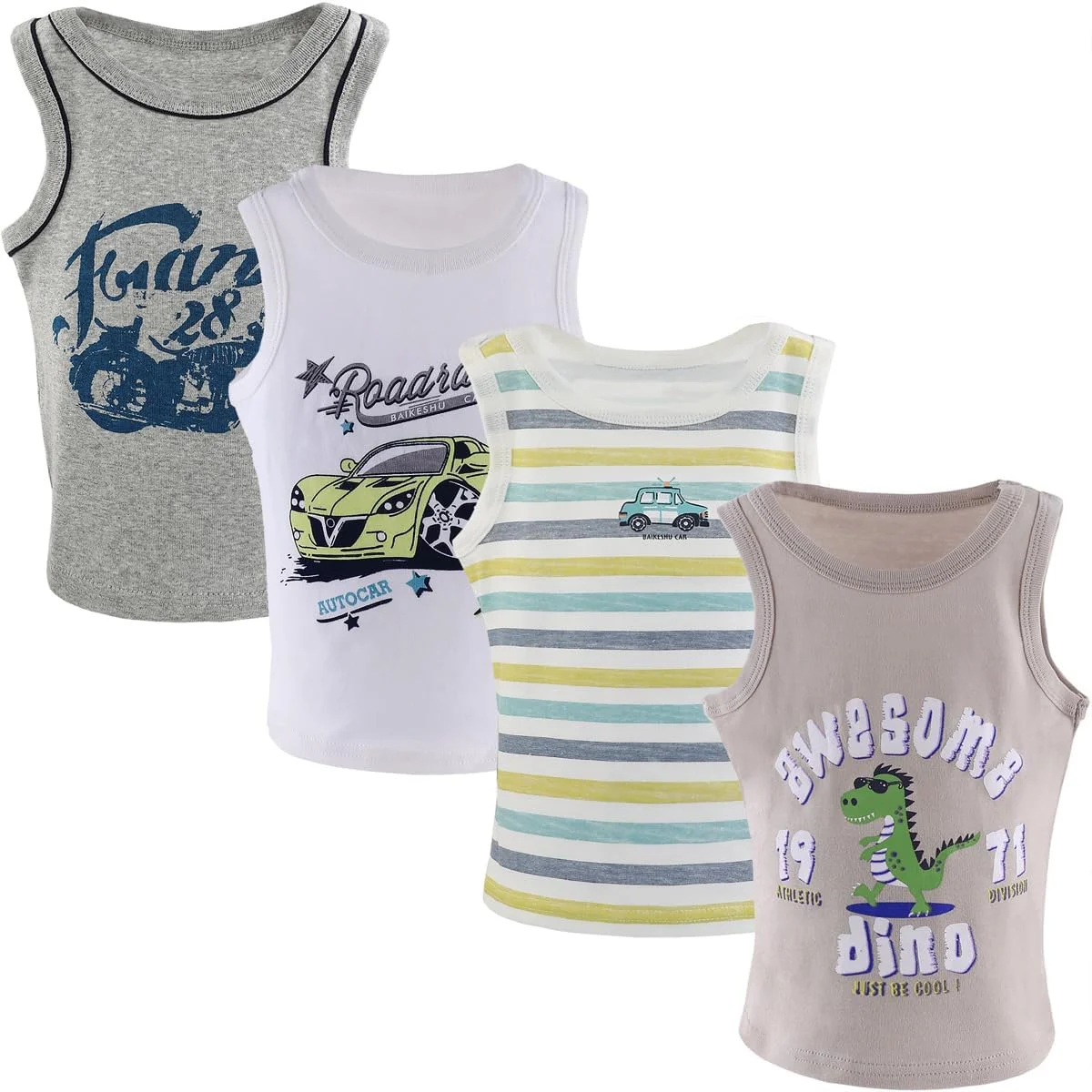 زیرپوش رکابی یقه گرد پسرانه Yintry، تی‌شرت آستین‌حلقه‌ای تنفسی، تاپ‌های نخی نرم برای کودکان، رکابی‌های ساده سفید یا طرح‌دار برای 2 تا 10 سال