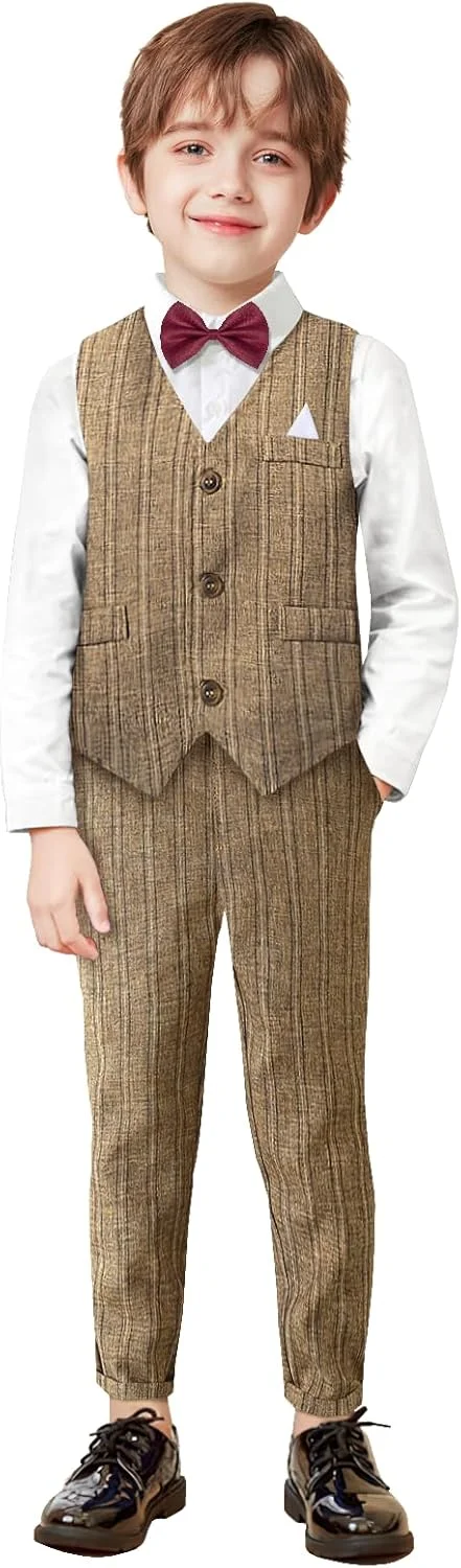 لباس رسمی پسرانه Yilaku، شامل جلیقه، پیراهن و شلوار، مناسب کودکان 2 تا 7 سال