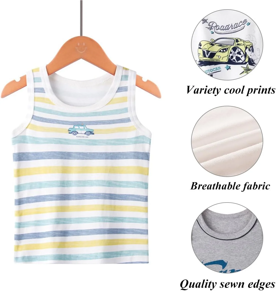 زیرپوش رکابی یقه گرد پسرانه Yintry، تی‌شرت آستین‌حلقه‌ای تنفسی، تاپ‌های نخی نرم برای کودکان، رکابی‌های ساده سفید یا طرح‌دار برای 2 تا 10 سال