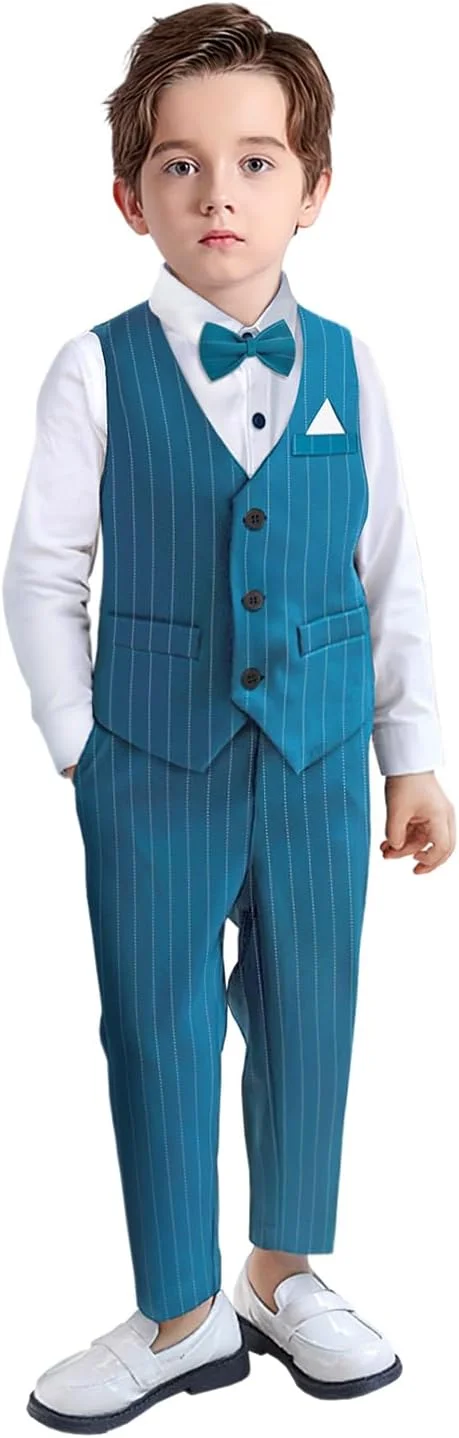 ست لباس پسرانه نوزادی شامل پیراهن، پاپیون و شلوار با بند