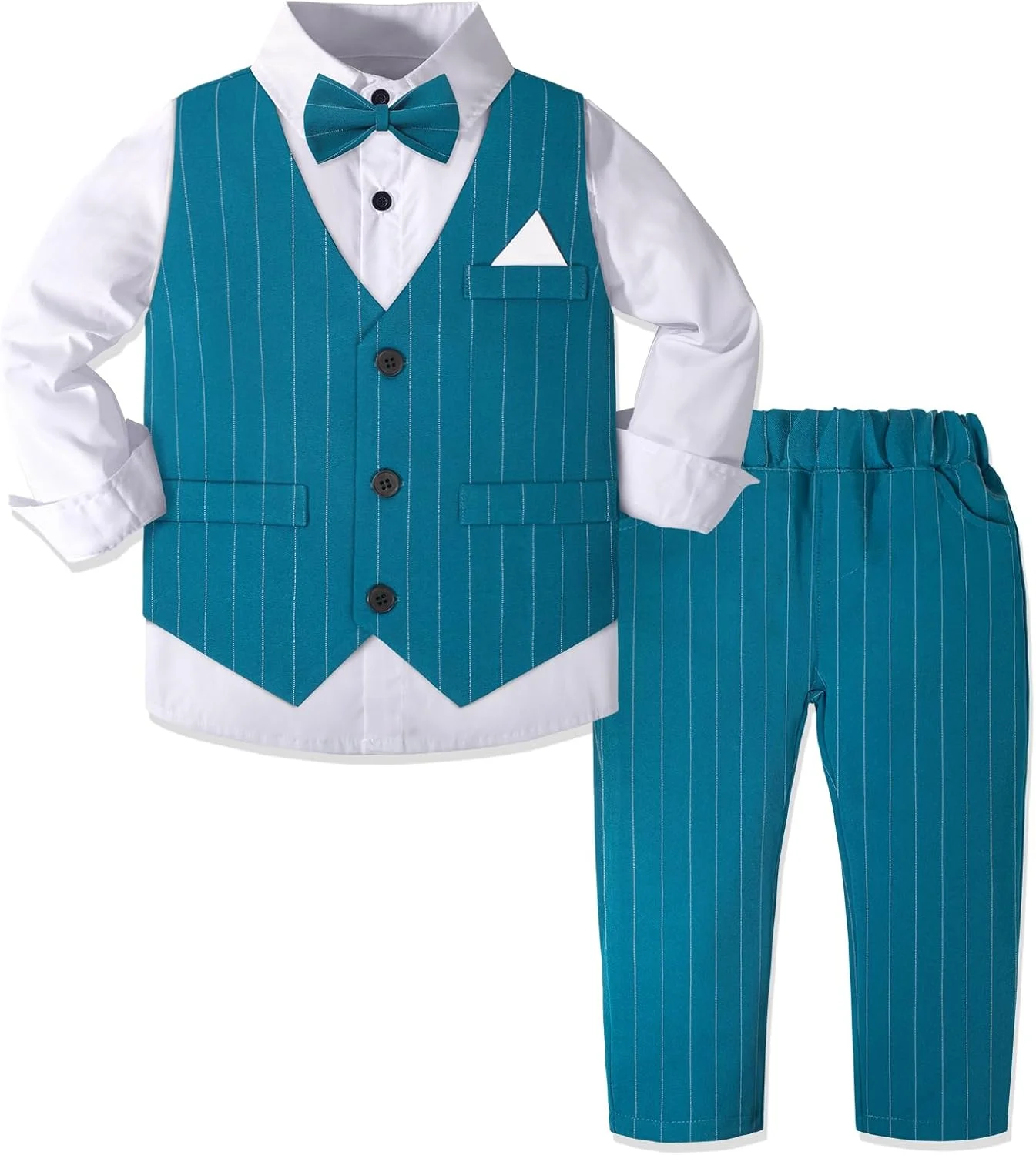 ست لباس پسرانه نوزادی شامل پیراهن، پاپیون و شلوار با بند