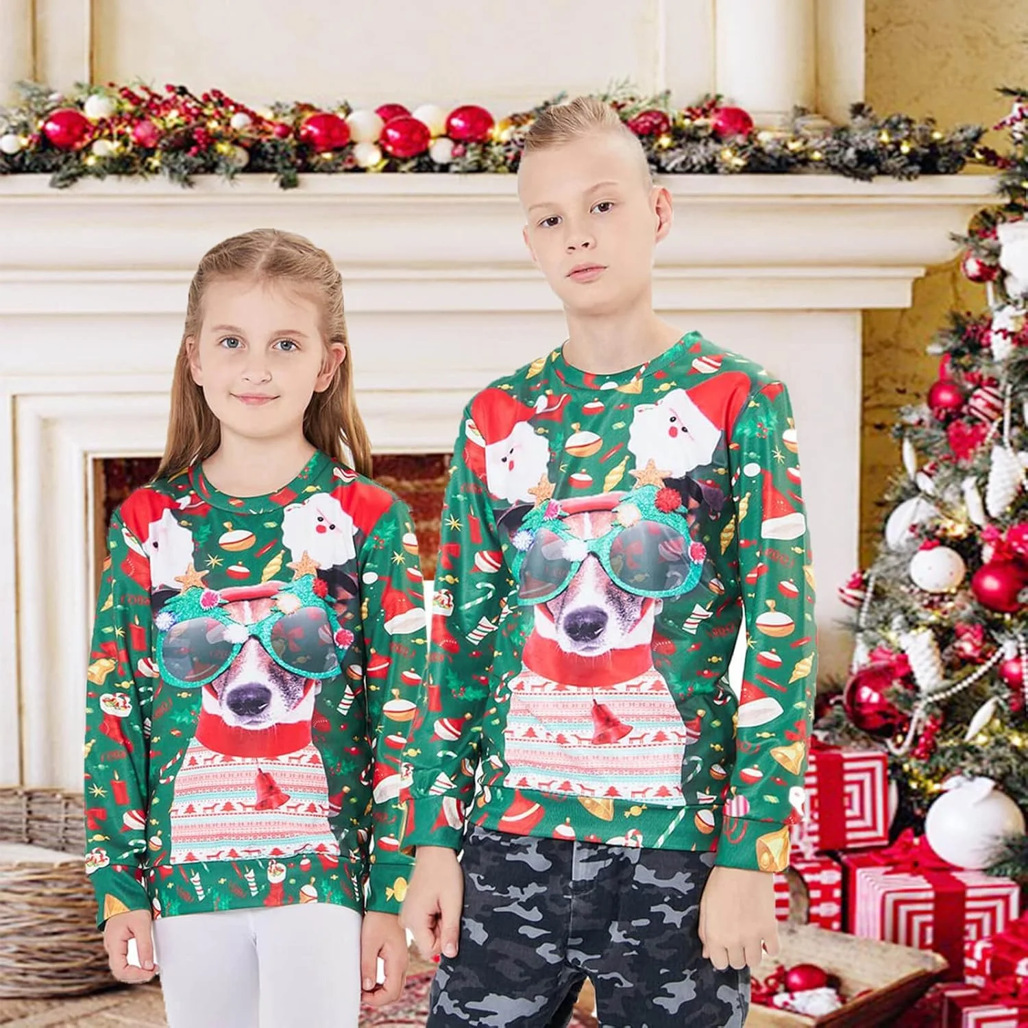 سویشرت های زشت کریسمس بچه گانه Xumplo، لباس های خنده دار سه بعدی گرافیکی کریسمس پسرانه دخترانه، بلوز آستین بلند یقه گرد