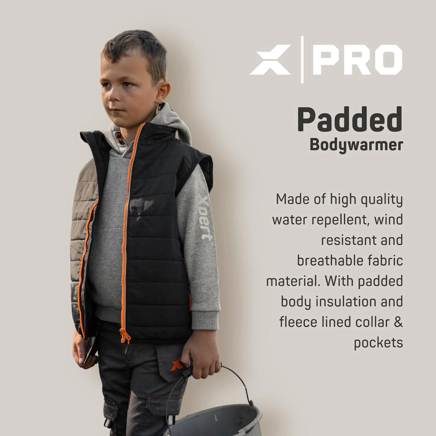 ایکسپرت - جلیقه گرم کننده بدن بچه گانه Pro Junior Rip-stop. ژیله سبک وزن و ضد آب با یقه و جیب های پشمی. ژاکت بدون آستین سبک وزن برای پسران