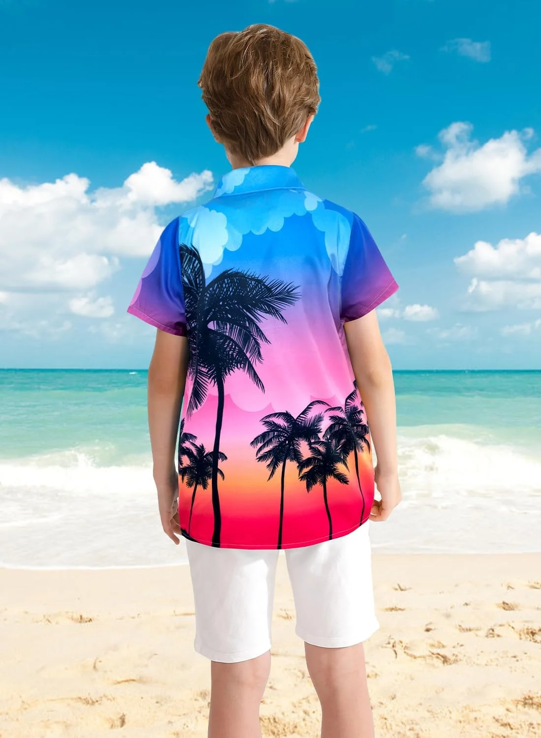 پیراهن های هاوایی XiaoMoSha برای پسران، پیراهن دکمه دار آستین کوتاه، تاپ های ساحلی تابستانی برای کودکان