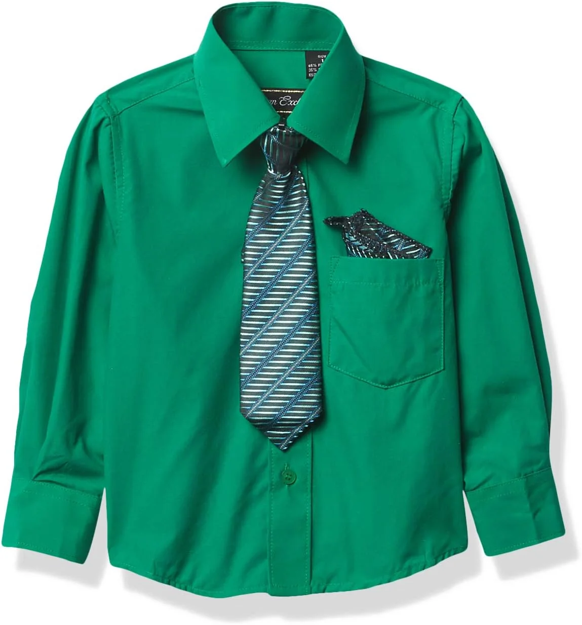 پیراهن آستین بلند دکمه دار پسرانه به همراه کراوات و دستمال جیبی، زمردی، سایز ۶ پیراهن آستین بلند دکمه دار پسرانه به همراه کراوات و دستمال جیبی، زمردی، سایز ۶