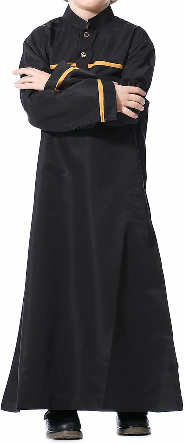 WSPLYSPJY عبا پسرانه توب مسلمان، رنگ ثابت، لباس قومی، لباس نماز، دکمه دار، کافتان اسلامی