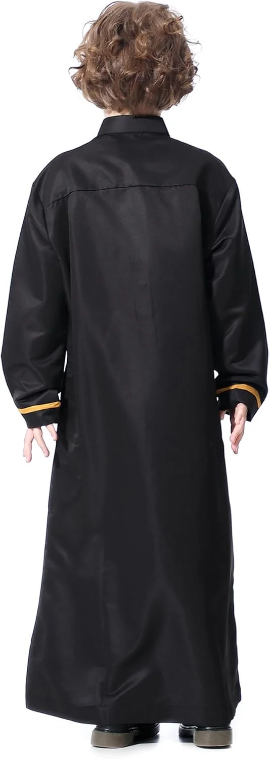 WSPLYSPJY عبا پسرانه توب مسلمان، رنگ ثابت، لباس قومی، لباس نماز، دکمه دار، کافتان اسلامی