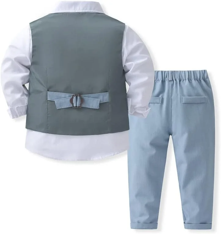 ست کت و شلوار پسرانه WEIWODUZUN، شامل پیراهن رسمی، شلوار، کراوات و جلیقه