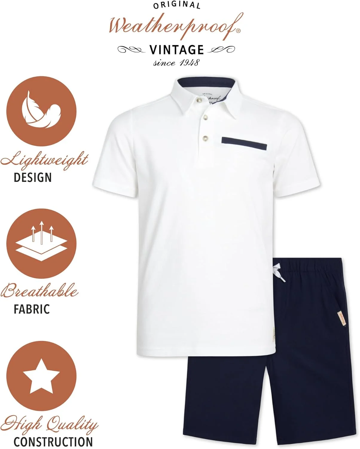 ست شورت پسرانه Vintage Weatherproof - پولوشرت آستین کوتاه و شورت تِک دو تکه (سایز: 2T-8)