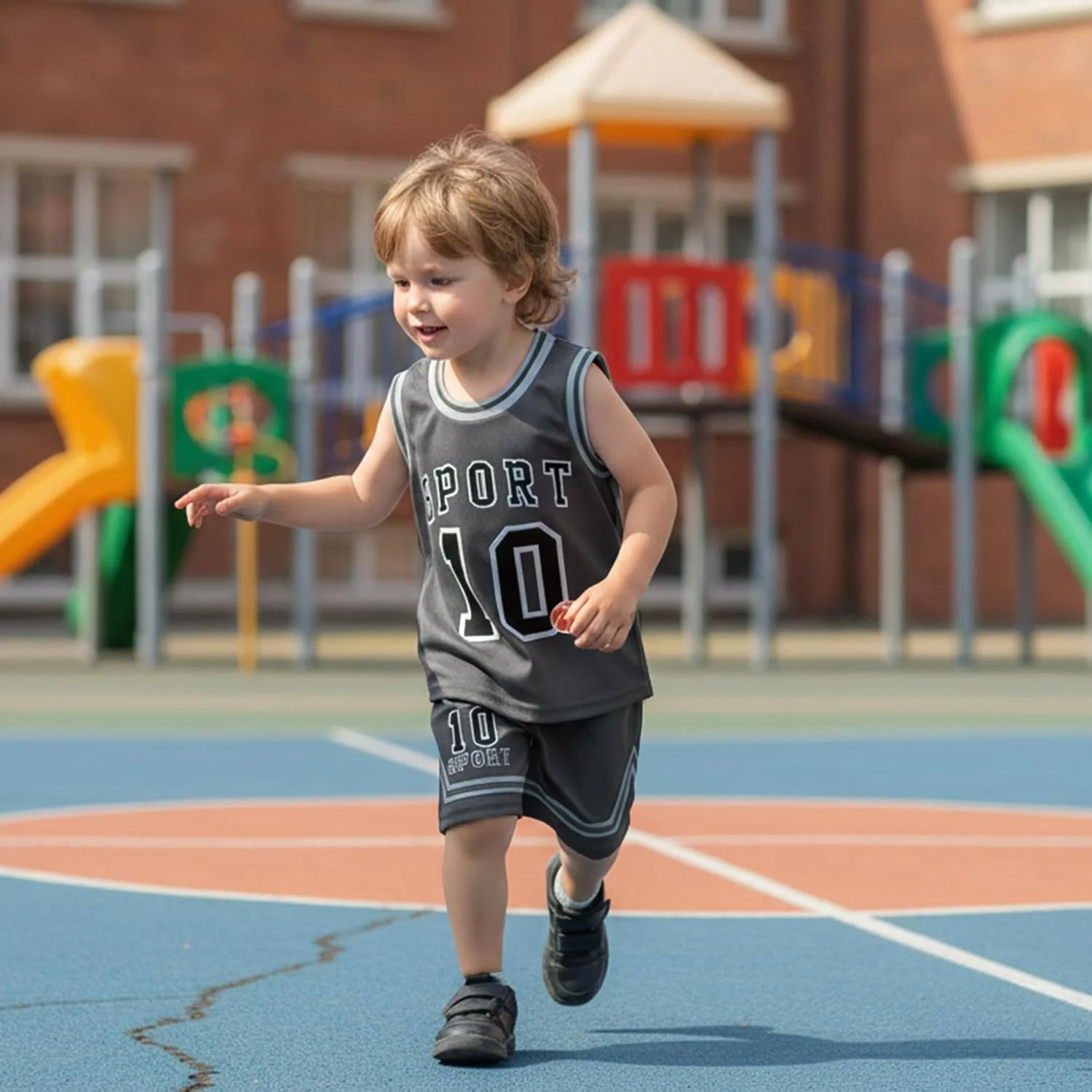 ست شورت ورزشی بچگانه، تاپ رکابی و شورت توری، مناسب بسکتبال، دو تکه