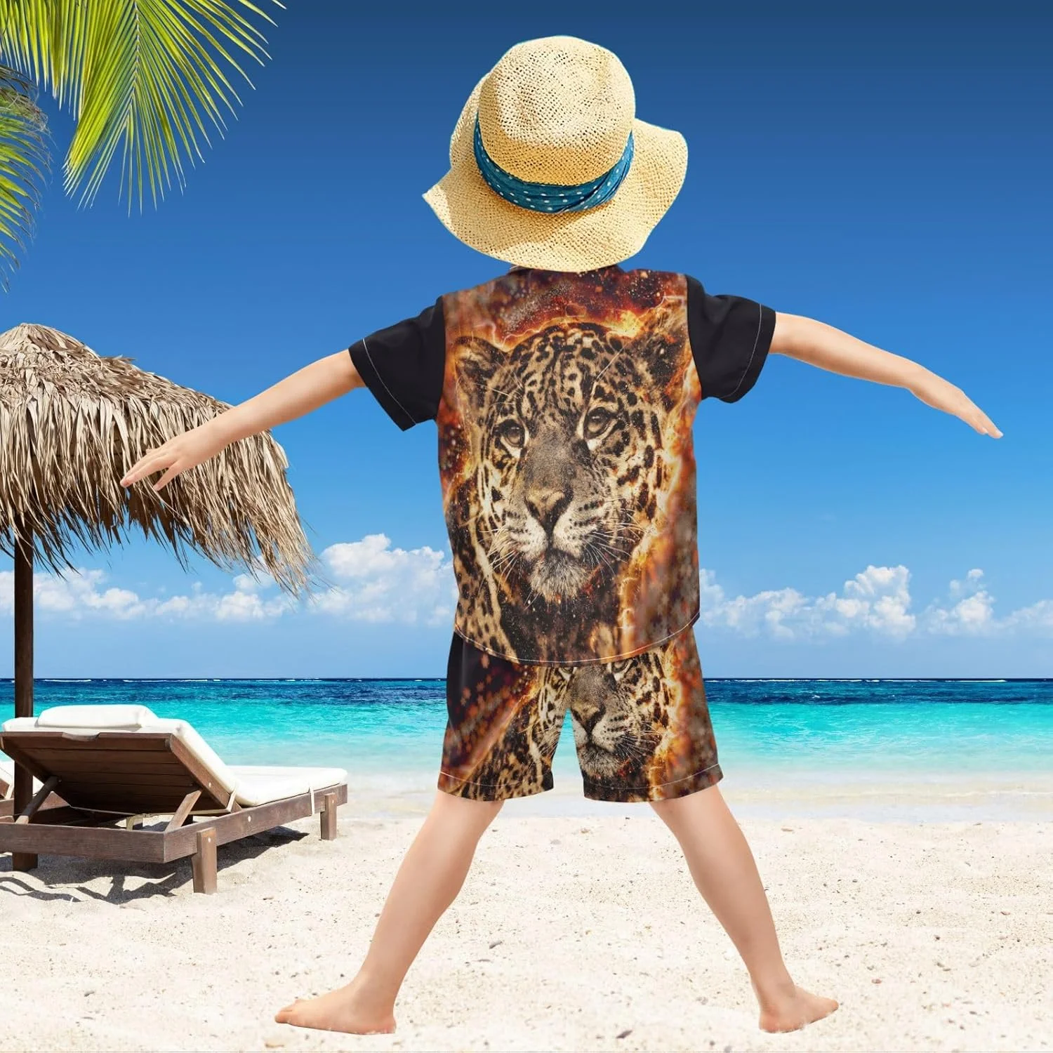 ست تی‌شرت آستین کوتاه و شلوارک پسرانه طرح ساحلی لباس‌های تابستانی برای کودکان