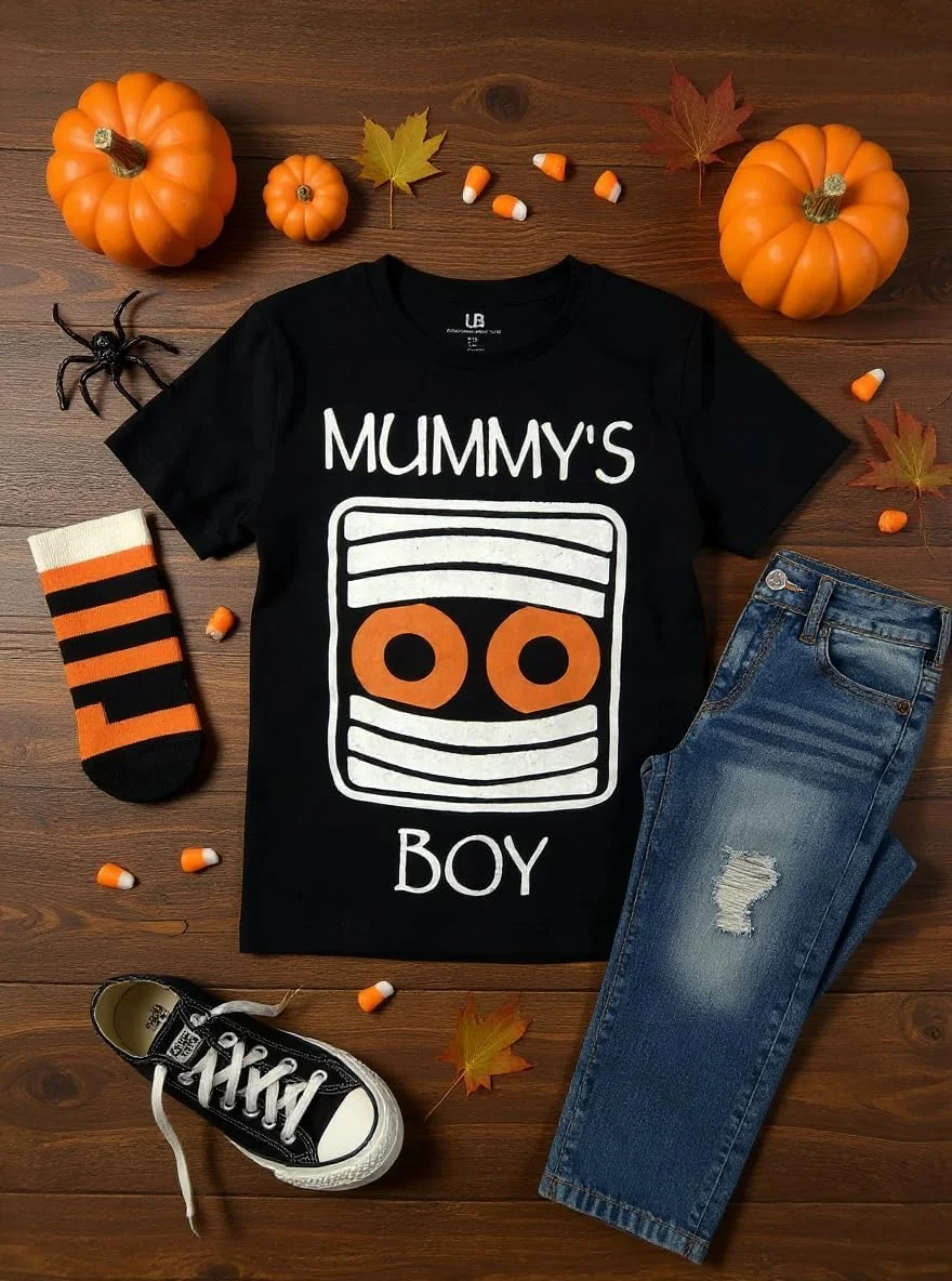 تی‌شرت گلدوزی اسکلت «استخوان بد» برای هالووین پسرانه