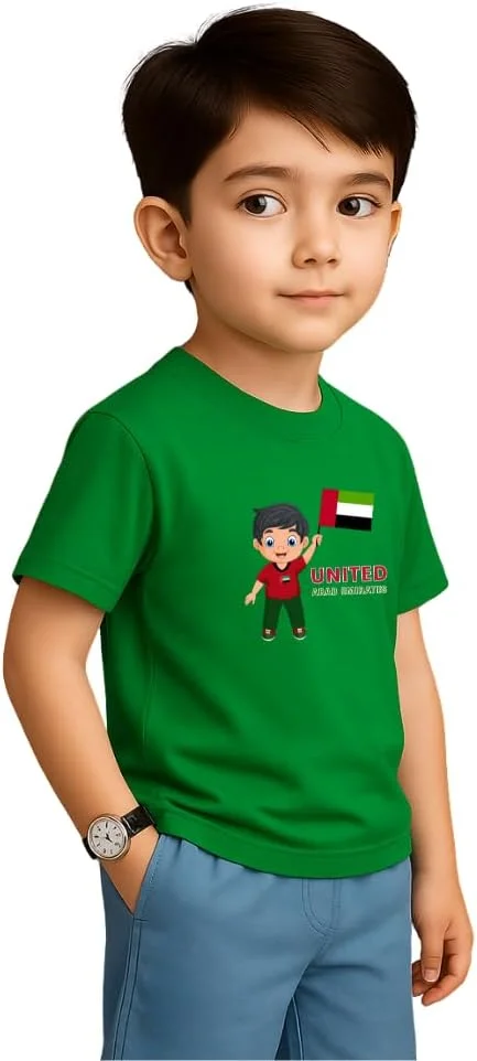 تی شرت پسرانه جشن امارات متحده عربی - تی شرت آستین کوتاه با طرح چاپی برای روزهای جشن، رویدادهای مدرسه، تعطیلات - تی شرت های راحت و شیک بچه گانه