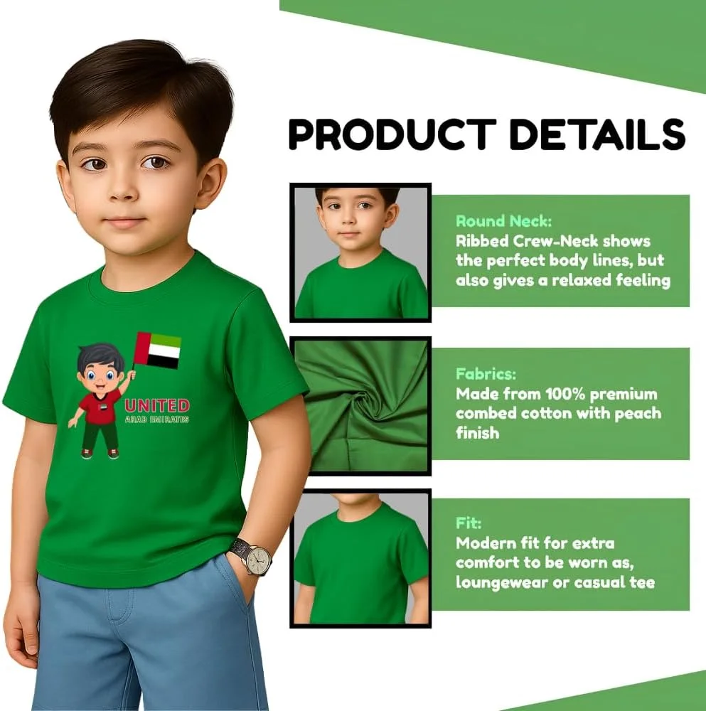 تی شرت پسرانه جشن امارات متحده عربی - تی شرت آستین کوتاه با طرح چاپی برای روزهای جشن، رویدادهای مدرسه، تعطیلات - تی شرت های راحت و شیک بچه گانه