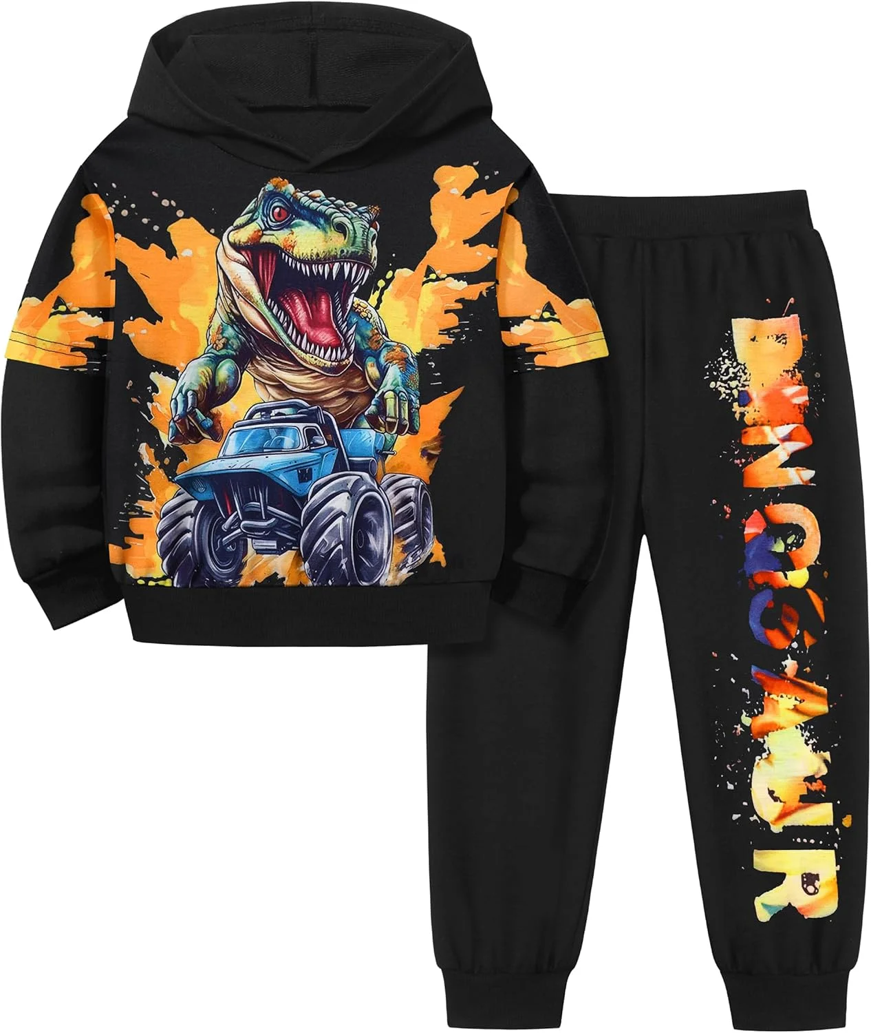 لباس پسرانه بچه گانه TyeSmo با طرح دایناسور، هودی، لباس بچه گانه پسرانه، ست شلوار ورزشی آستین بلند، لباس تی رکس 3-7 سال