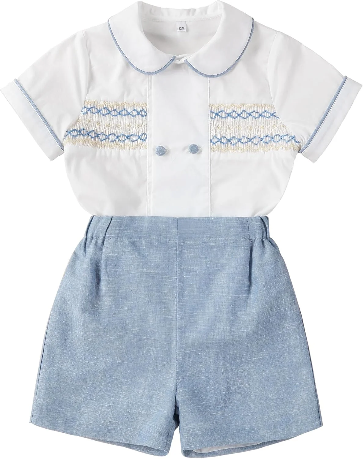 ست لباس پسرانه تابستانی، پیراهن آستین کوتاه دکمه دار و شلوارک نخی طرح دار