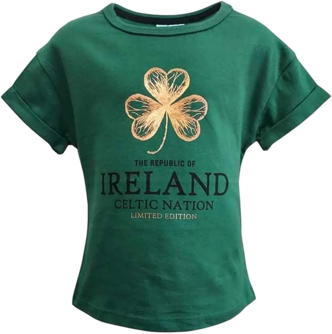 تی‌شرت آستین کوتاه سبز ایرلندی با طرح شبدر برای کودکان