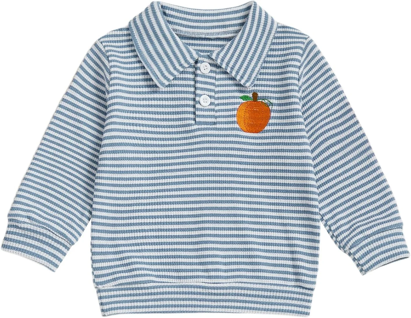 لباس هالووین پسرانه بچه گانه، پیراهن پولو راه راه سگک دار با گلدوزی کدو تنبل، آستین بلند