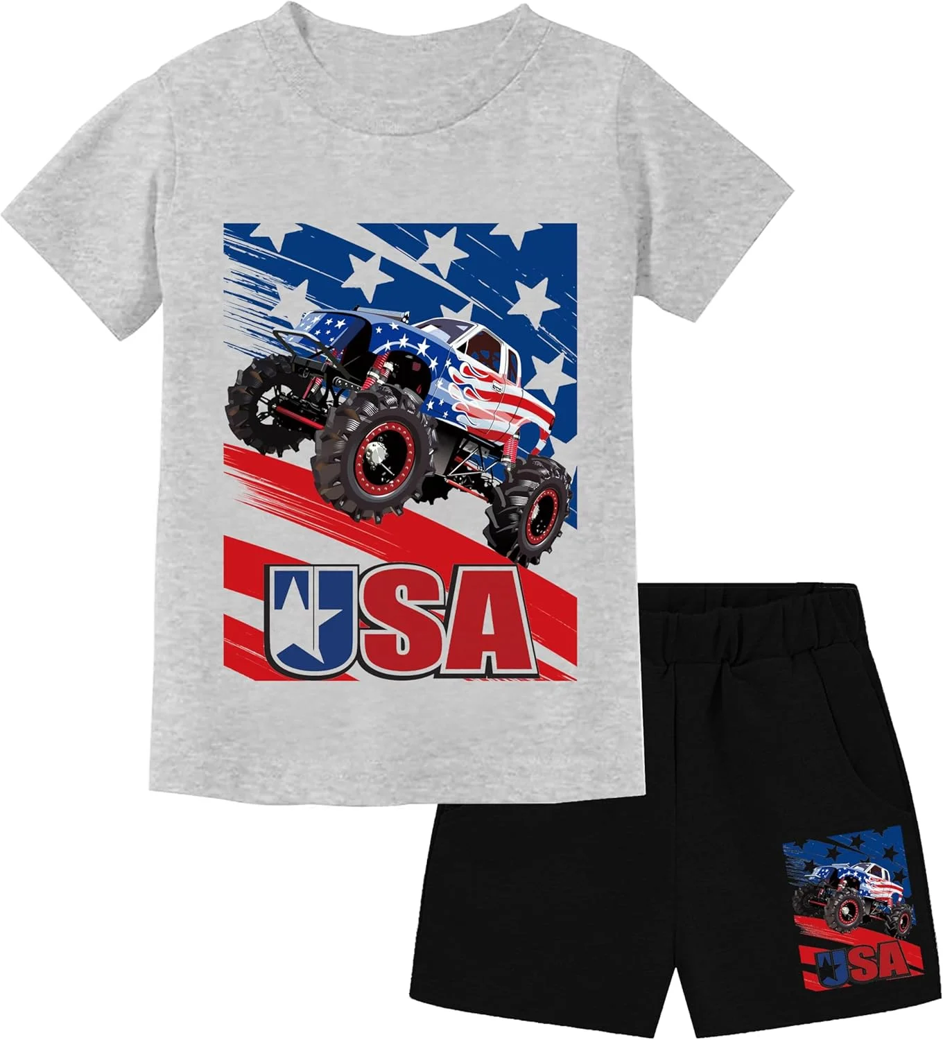 ست تی‌شرت و شلوارک پسرانه Tkria طرح پرچم آمریکا مناسب تابستان