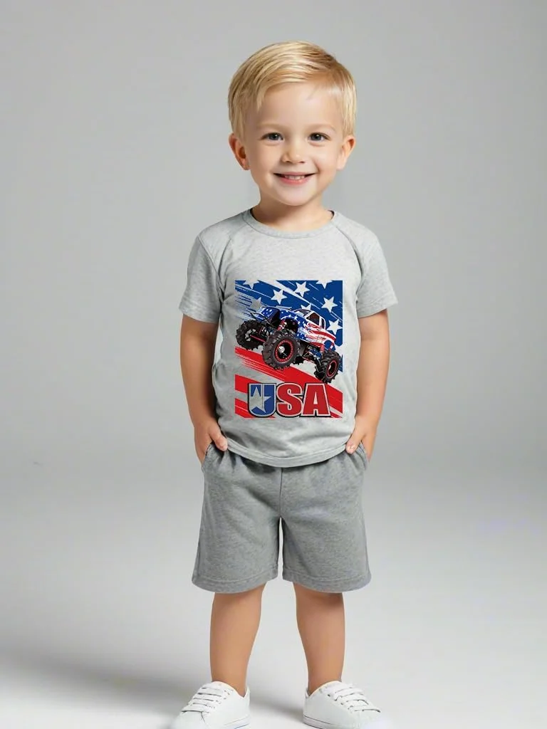 ست تی‌شرت و شلوارک پسرانه Tkria طرح پرچم آمریکا مناسب تابستان