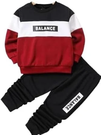 لباس پسرانه Tiny Towns | ست بلوز آستین بلند نخی پسرانه طرح دار و شلوار | لباس شیک و مدرن بلوز و جاگر برای نوزاد پسر - مشکی