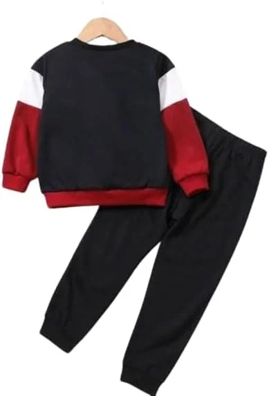 لباس پسرانه Tiny Towns | ست بلوز آستین بلند نخی پسرانه طرح دار و شلوار | لباس شیک و مدرن بلوز و جاگر برای نوزاد پسر - مشکی