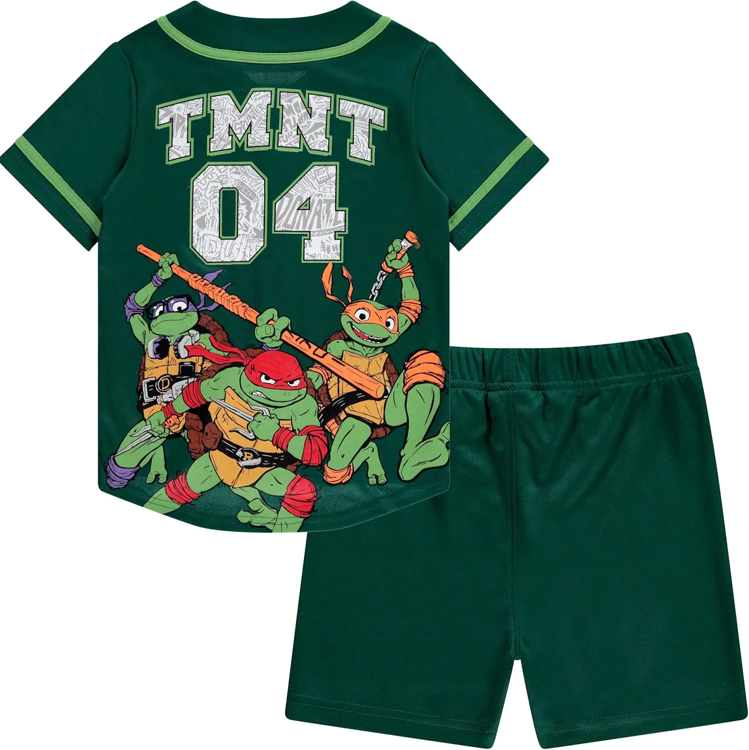 ست لباس پسرانه شامل تیشرت بیسبالی و شلوارک لاک پشت های نینجا - سایزهای 4 تا 20