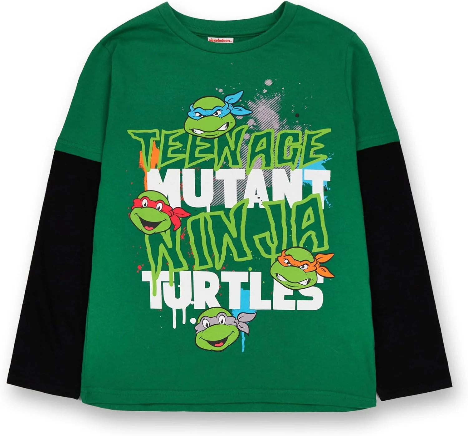 تی‌شرت پسرانه لاک‌پشت‌های نینجای جهش‌یافته نوجوان | تی‌شرت ورزشی سبز و مشکی TMNT برای کودکان | راحت و آماده برای فعالیت با آستین بلند و آستین کوتاه | یادگاری فیلم کودکان TMNT